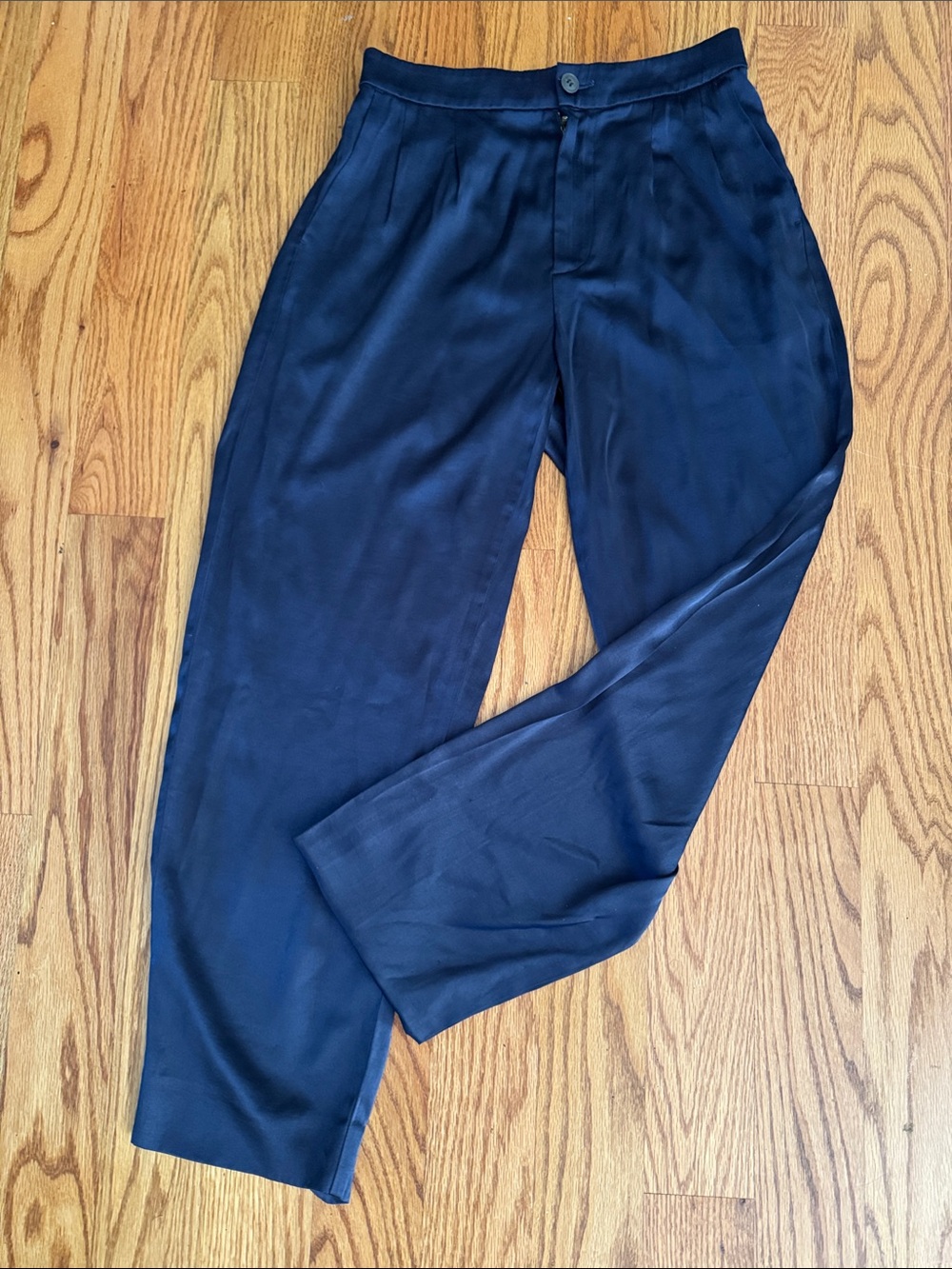 Madewell Navy Pleated Satin Tapered Women's Trousers